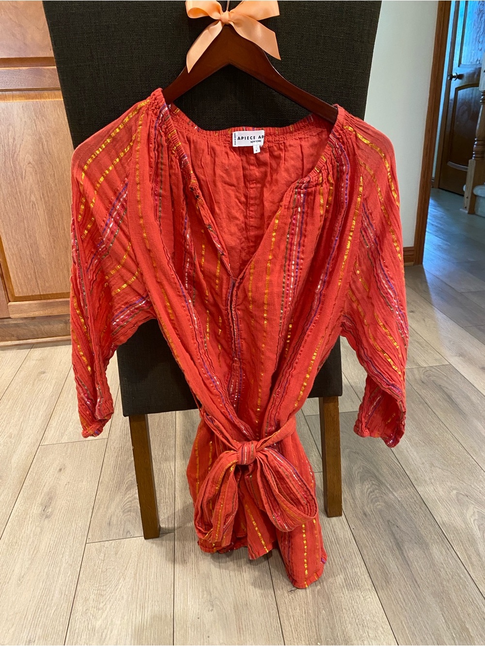 Apiece Apart Red Striped Tie-Waist Romper